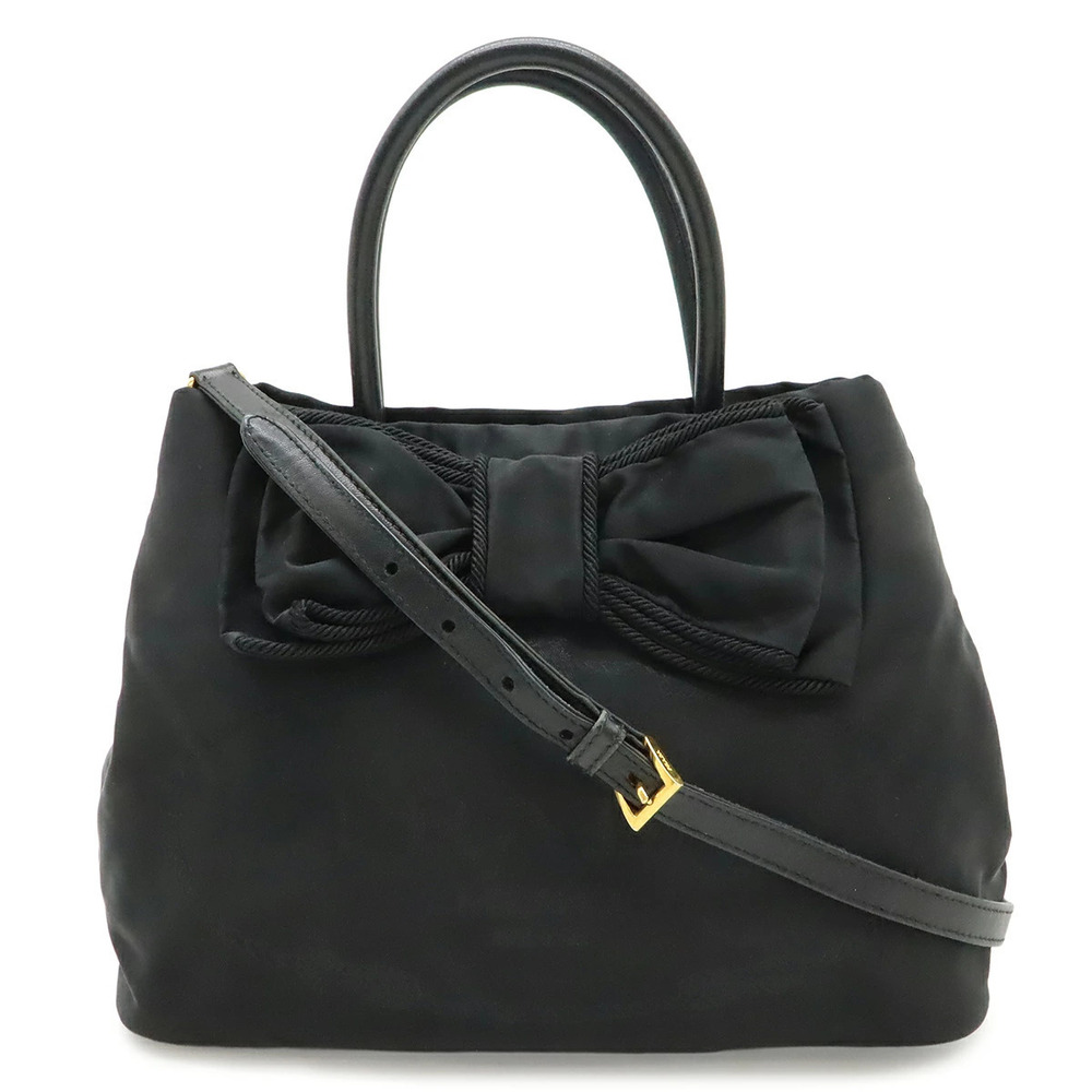 Prada jacquard ribbon 2way Shoulder Bag black Nero Black